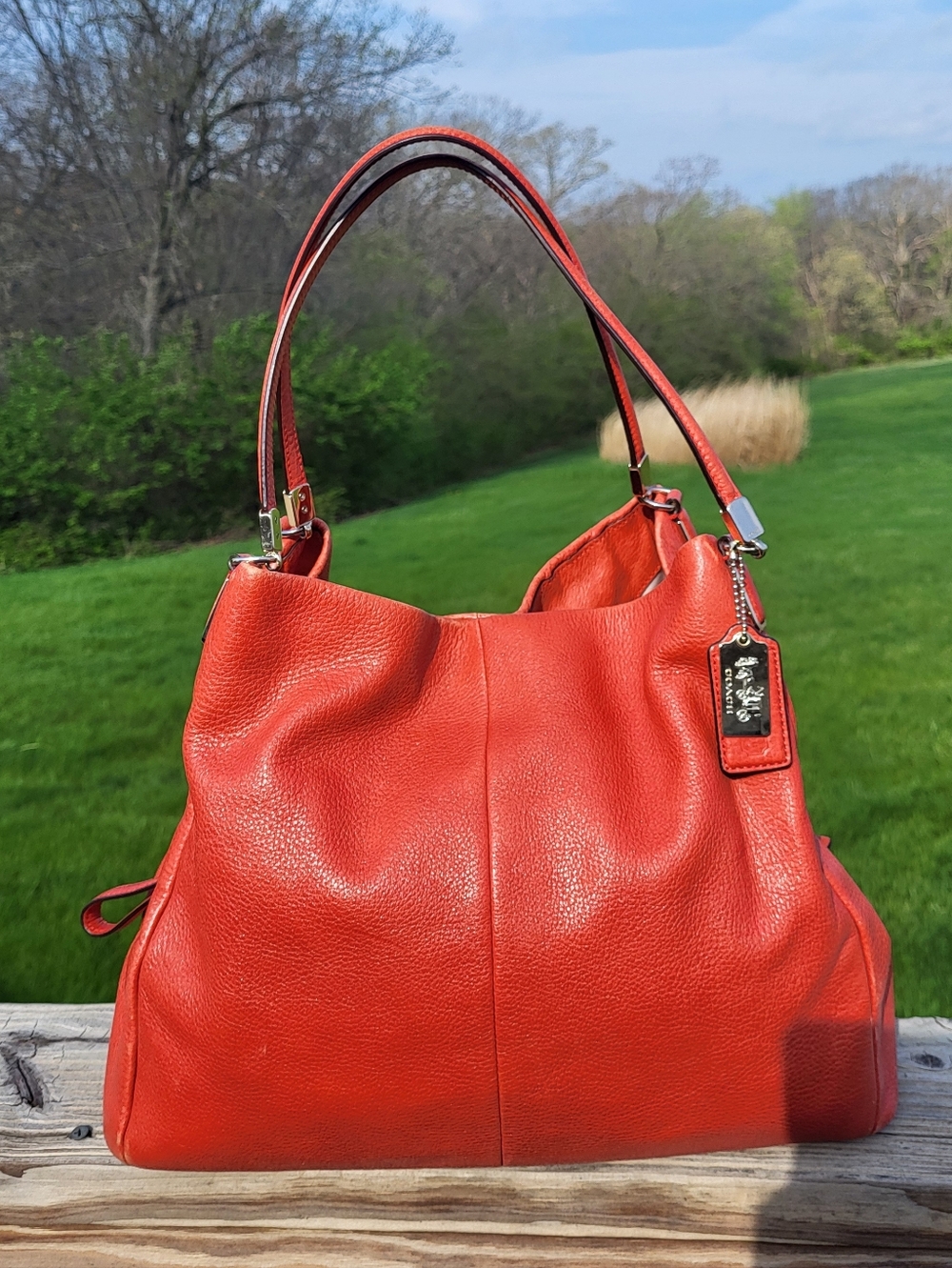 Coach Madison Phoebe Pebbled Leather Shoulder Bag Orange/Red